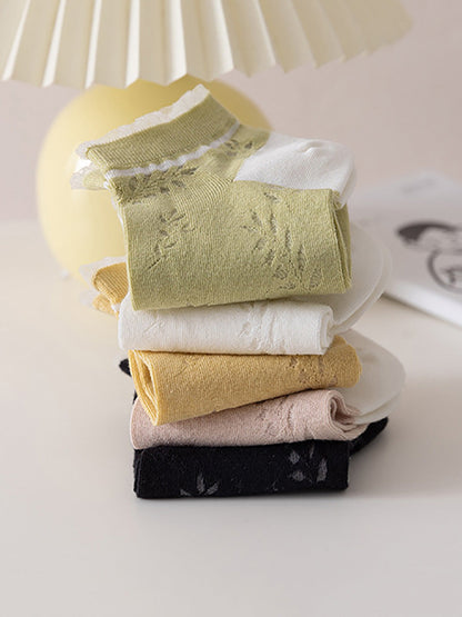 Summer Leaf Women Pairs Socks Cotton 5 FashionChic