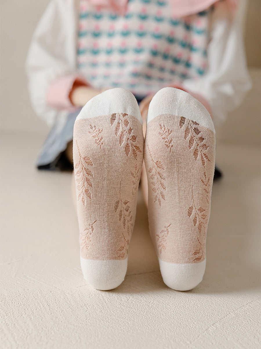 Summer Leaf Women Pairs Socks Cotton 5 FashionChic