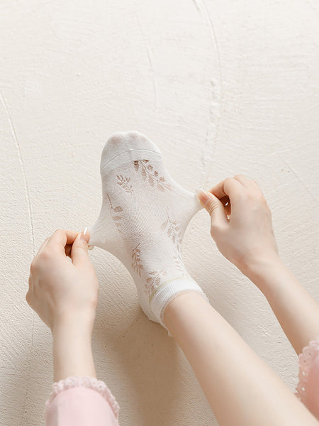 Summer Leaf Women Pairs Socks Cotton 5 FashionChic