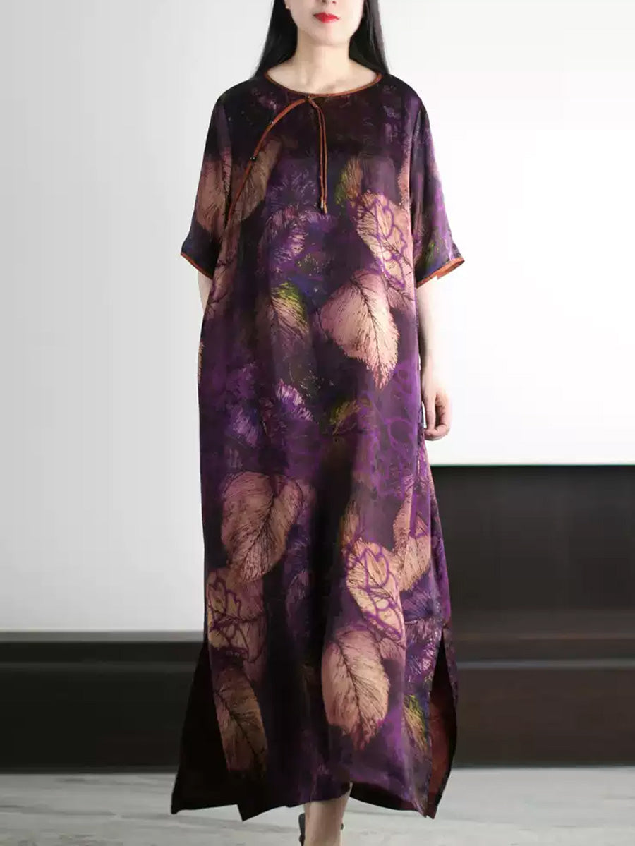 O-Neck Dress Leaf Summer Vintage Women FashionChic