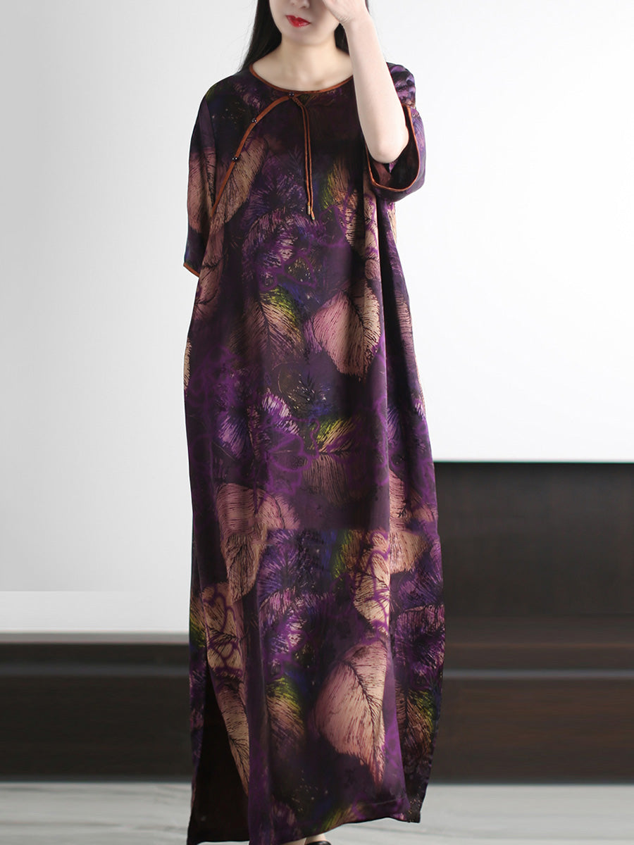 O-Neck Dress Leaf Summer Vintage Women FashionChic