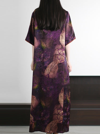 O-Neck Dress Leaf Summer Vintage Women FashionChic