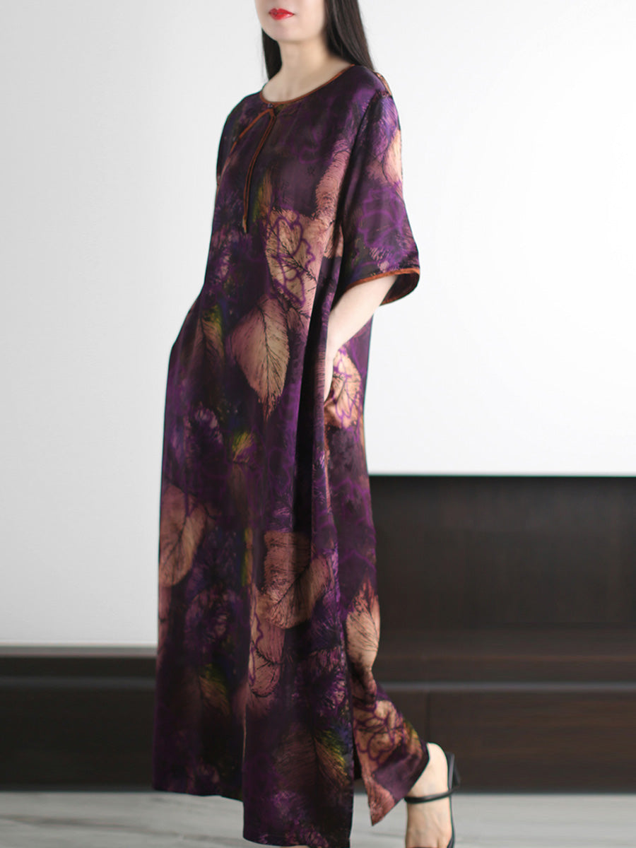 O-Neck Dress Leaf Summer Vintage Women FashionChic