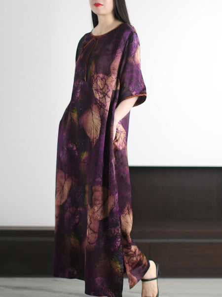 O-Neck Dress Leaf Summer Vintage Women FashionChic