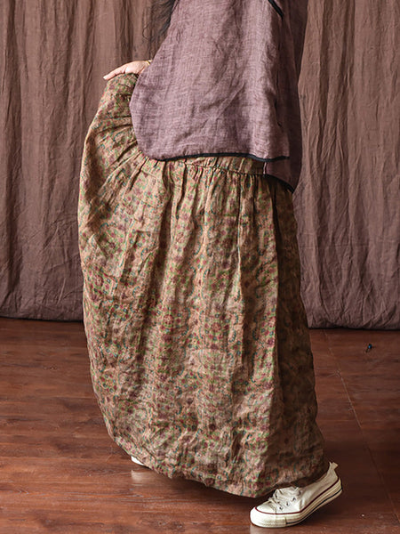 Skirt Ramie Flower Women Summer Loose Vintage FashionChic