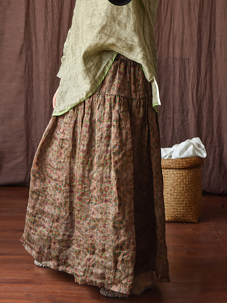 Skirt Ramie Flower Women Summer Loose Vintage FashionChic