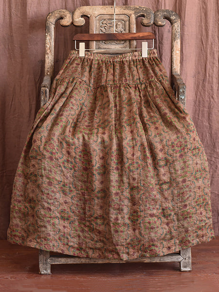 Skirt Ramie Flower Women Summer Loose Vintage FashionChic