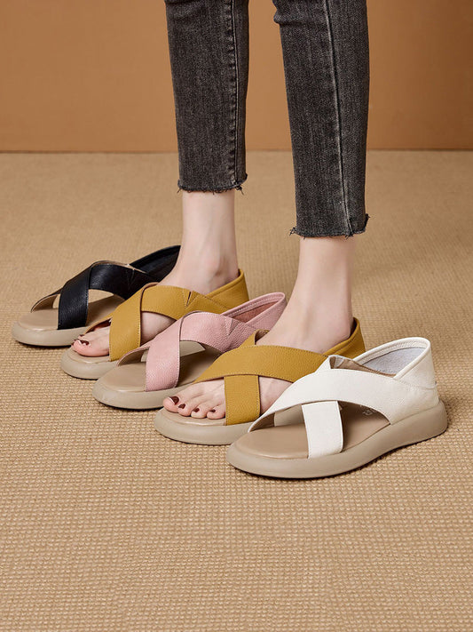Casual Summer Pure Leather Color Slippers Women FashionChic