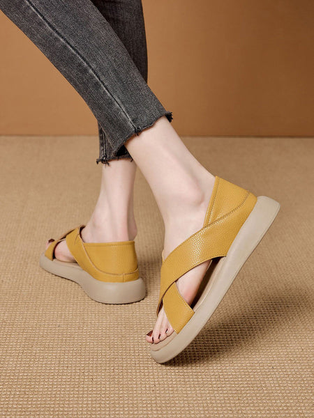 Casual Summer Pure Leather Color Slippers Women FashionChic
