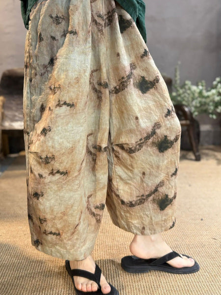 Retro Women Linen Flower Pants Summer Wide-leg FashionChic