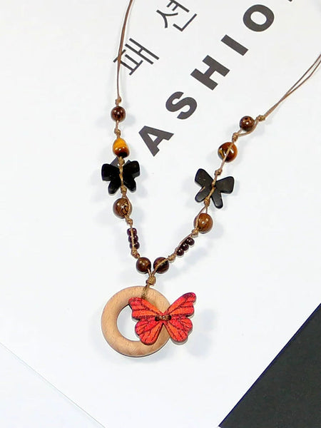 Artsy Bead Women Necklace Butterfly Wooden FashionChic
