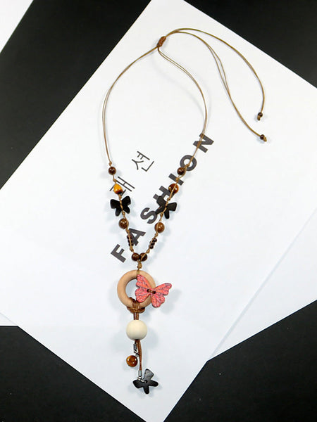 Artsy Bead Women Necklace Butterfly Wooden FashionChic