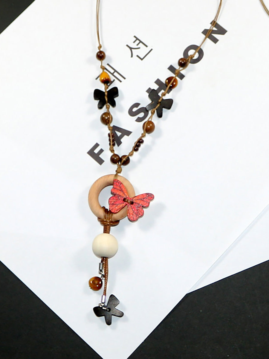 Artsy Bead Women Necklace Butterfly Wooden FashionChic