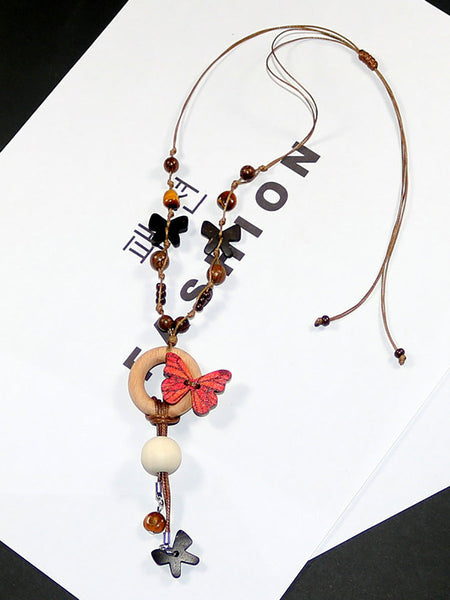 Artsy Bead Women Necklace Butterfly Wooden FashionChic