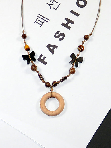 Artsy Bead Women Necklace Butterfly Wooden FashionChic