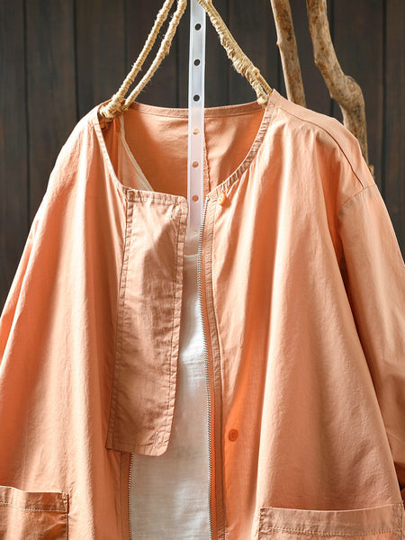 Coat O-Neck Women Color Shirt Zipper Summer Pure FashionChic