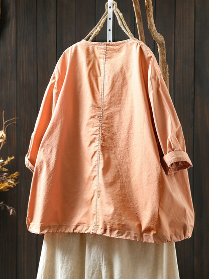 Coat O-Neck Women Color Shirt Zipper Summer Pure FashionChic
