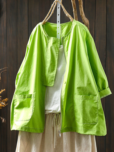 Coat O-Neck Women Color Shirt Zipper Summer Pure FashionChic