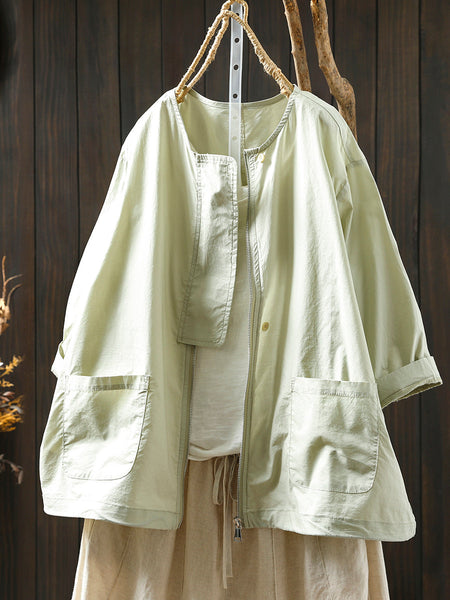 Coat O-Neck Women Color Shirt Zipper Summer Pure FashionChic