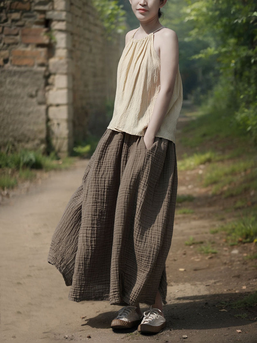 Women 100%Cotton Pure Color Retro Summer Skirt FashionChic