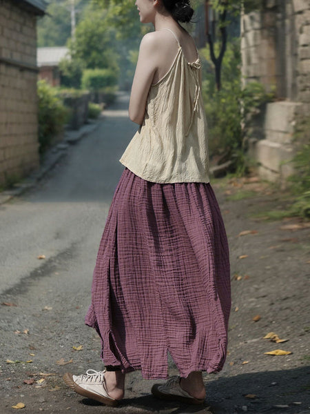 Women 100%Cotton Pure Color Retro Summer Skirt FashionChic