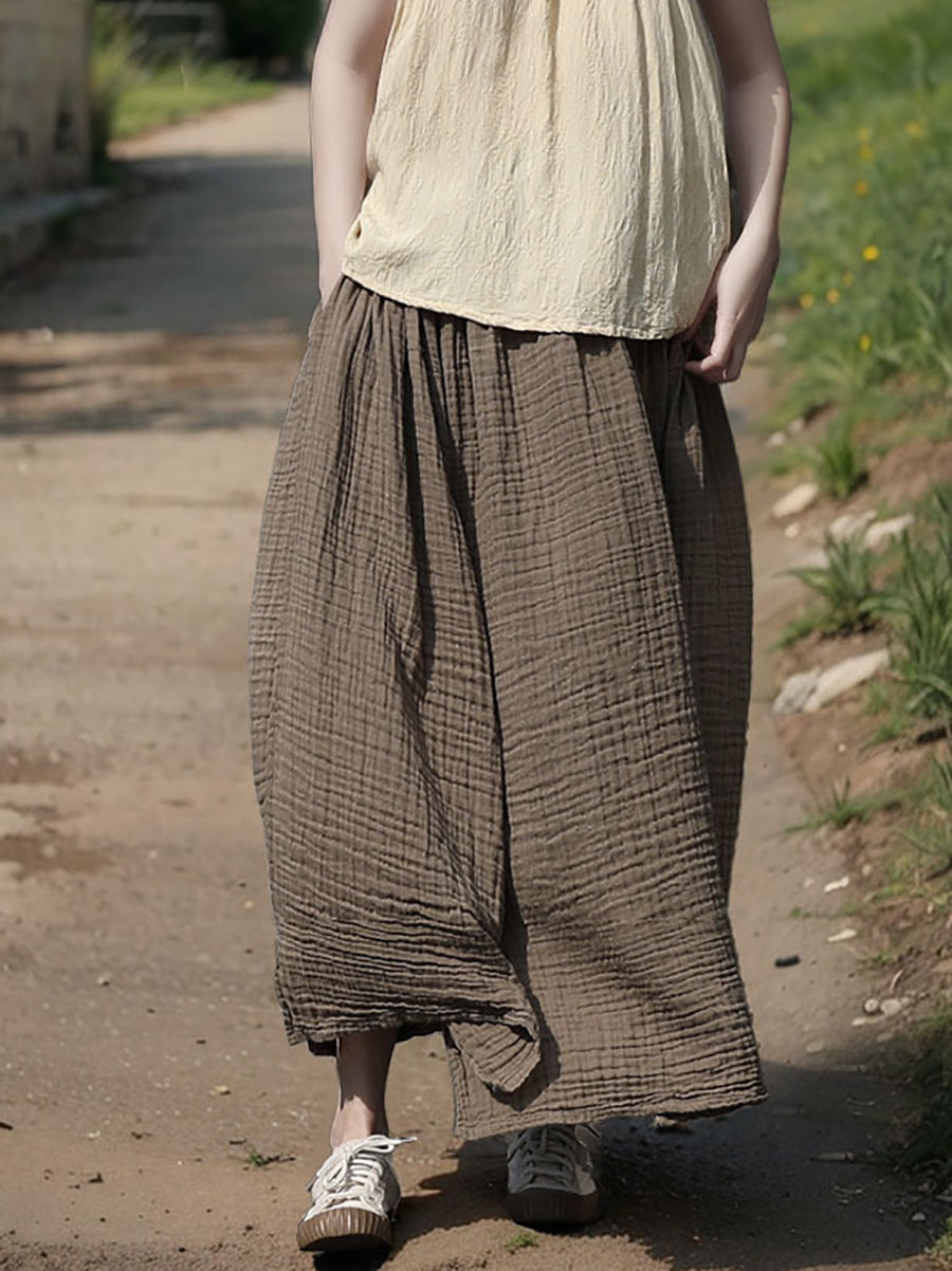 Women 100%Cotton Pure Color Retro Summer Skirt FashionChic