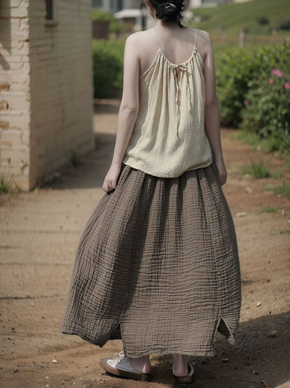 Women 100%Cotton Pure Color Retro Summer Skirt FashionChic