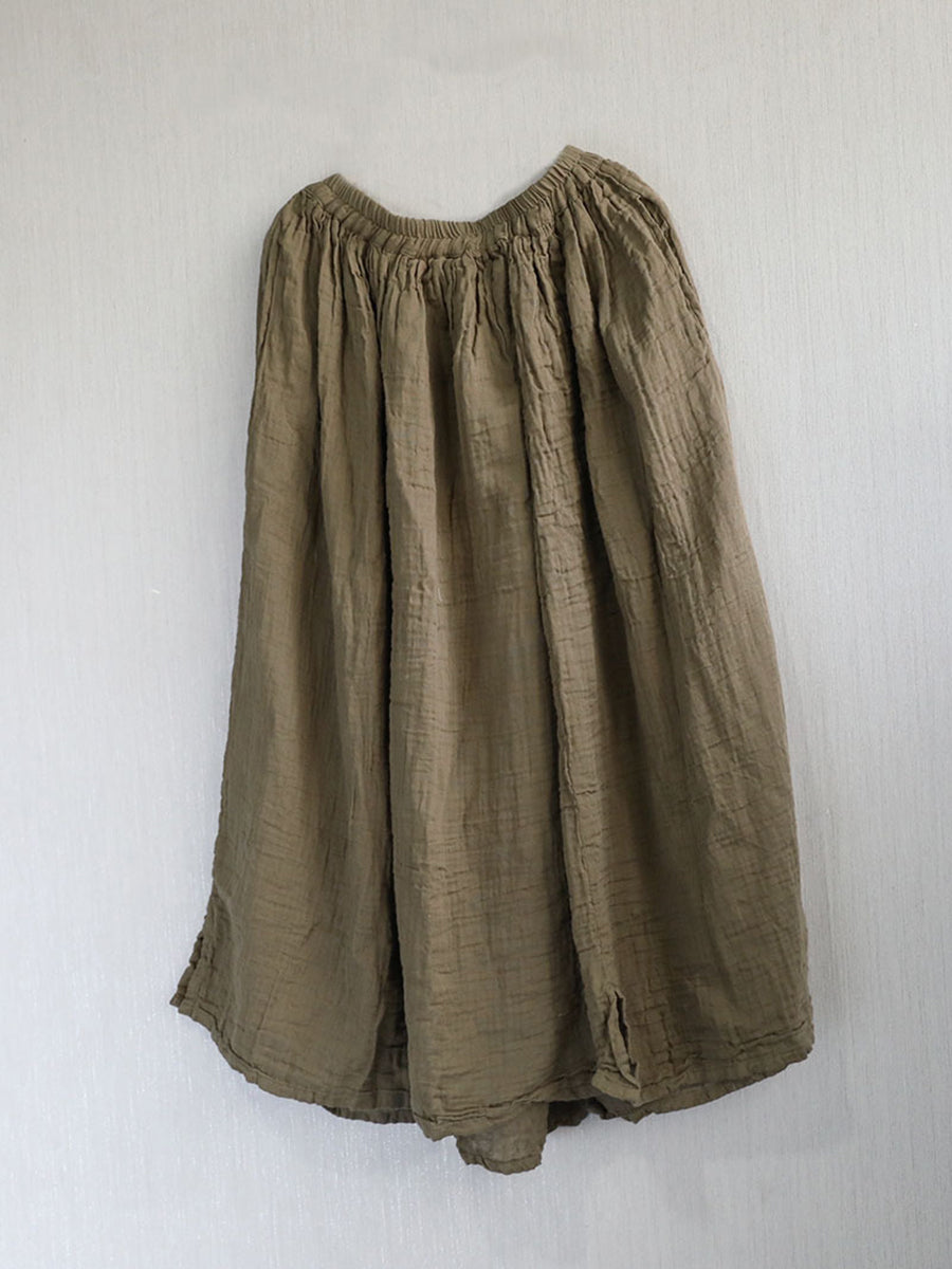 Women 100%Cotton Pure Color Retro Summer Skirt FashionChic