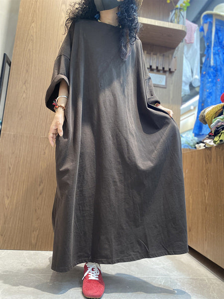 Casual Color Pure Women Dress O-Neck Cotton Maxi Summer FashionChic