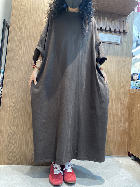 Casual Color Pure Women Dress O-Neck Cotton Maxi Summer FashionChic