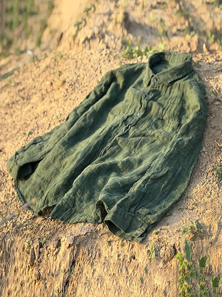 Summer Women Pure Turn-down Linen Color Retro Collar Shirt FashionChic