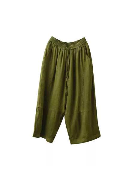 Loose Women Color 100%Ramie Artsy Pure Bloomers Summer FashionChic