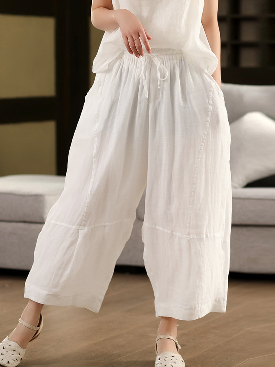 Loose Women Color 100%Ramie Artsy Pure Bloomers Summer FashionChic