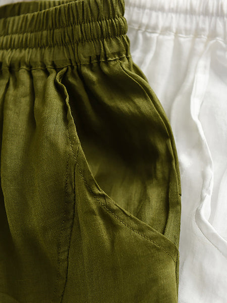 Loose Women Color 100%Ramie Artsy Pure Bloomers Summer FashionChic