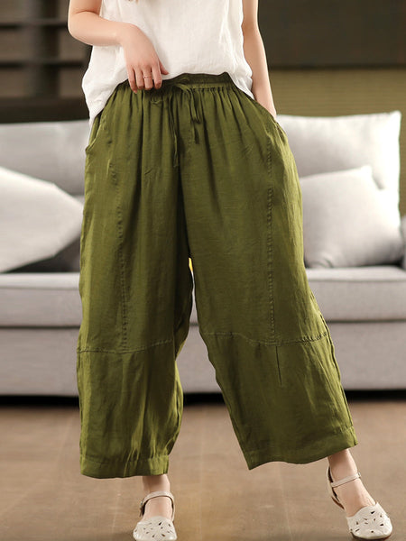 Loose Women Color 100%Ramie Artsy Pure Bloomers Summer FashionChic