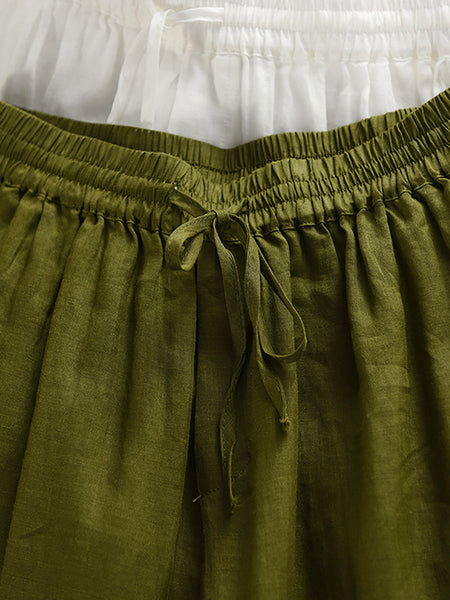 Loose Women Color 100%Ramie Artsy Pure Bloomers Summer FashionChic