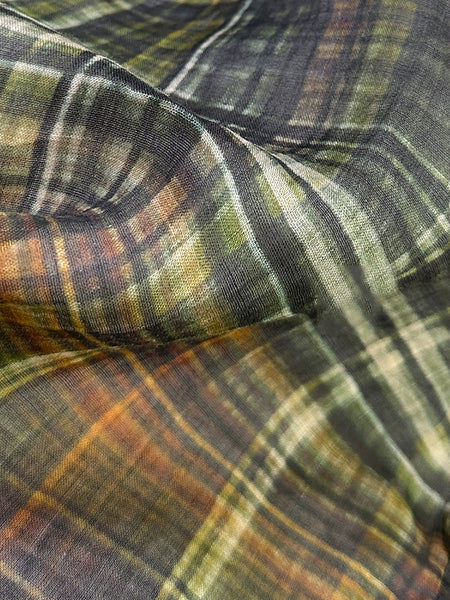 Retro Shirt Women Summer V-Neck Plaid Ramie FashionChic