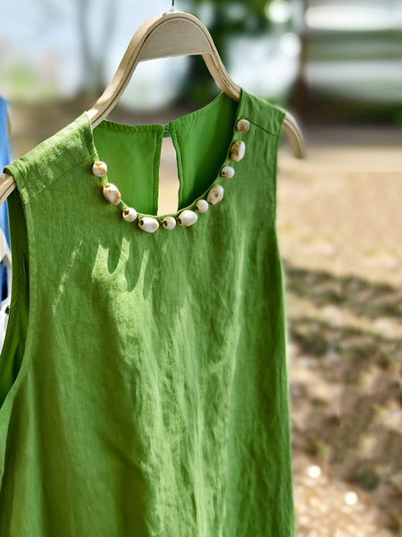 Women Sleeveless Summer 100%Linen Dress O-Neck FashionChic