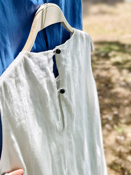 Women Sleeveless Summer 100%Linen Dress O-Neck FashionChic