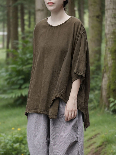 Casual Summer 100%Cotton O-Neck Pure Women Color Shirt FashionChic