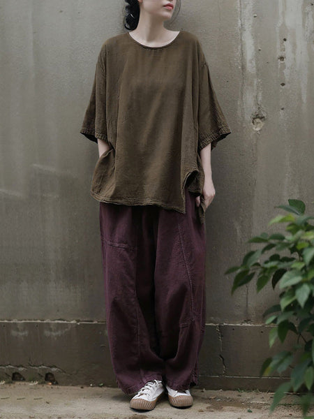 Casual Summer 100%Cotton O-Neck Pure Women Color Shirt FashionChic