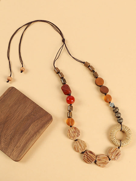 Straw Wooden Women Flower Bead Necklace Artsy FashionChic