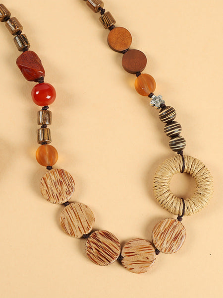 Straw Wooden Women Flower Bead Necklace Artsy FashionChic