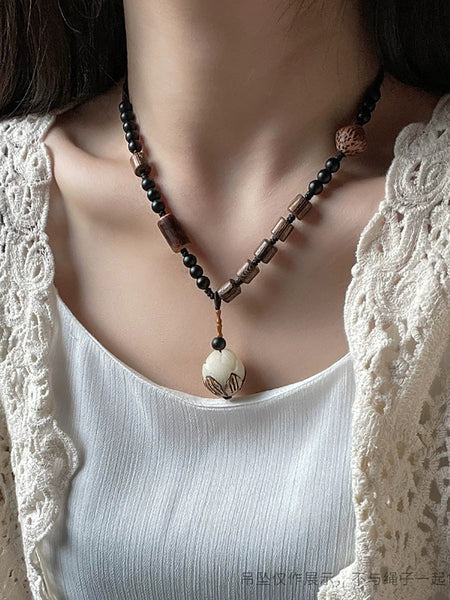Necklace Women Bead Ethnic Wooden Bodhi FashionChic