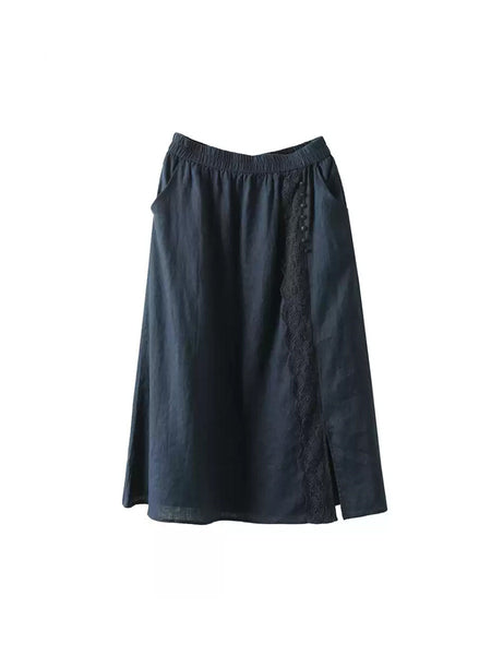 Summer Women Skirt Color Lace 100%Linen Pure FashionChic