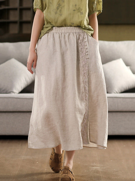 Summer Women Skirt Color Lace 100%Linen Pure FashionChic