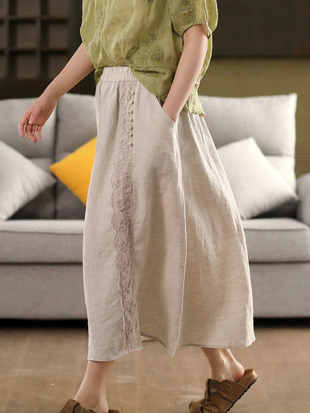 Summer Women Skirt Color Lace 100%Linen Pure FashionChic