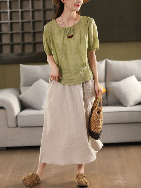 Summer Women Skirt Color Lace 100%Linen Pure FashionChic
