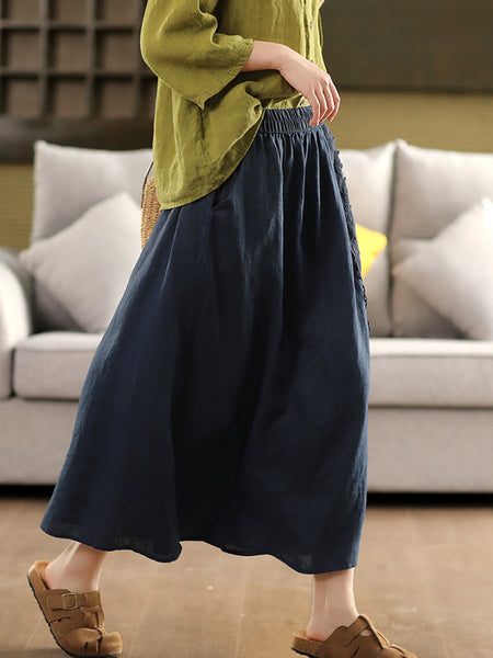 Summer Women Skirt Color Lace 100%Linen Pure FashionChic