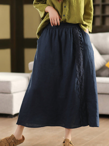 Summer Women Skirt Color Lace 100%Linen Pure FashionChic